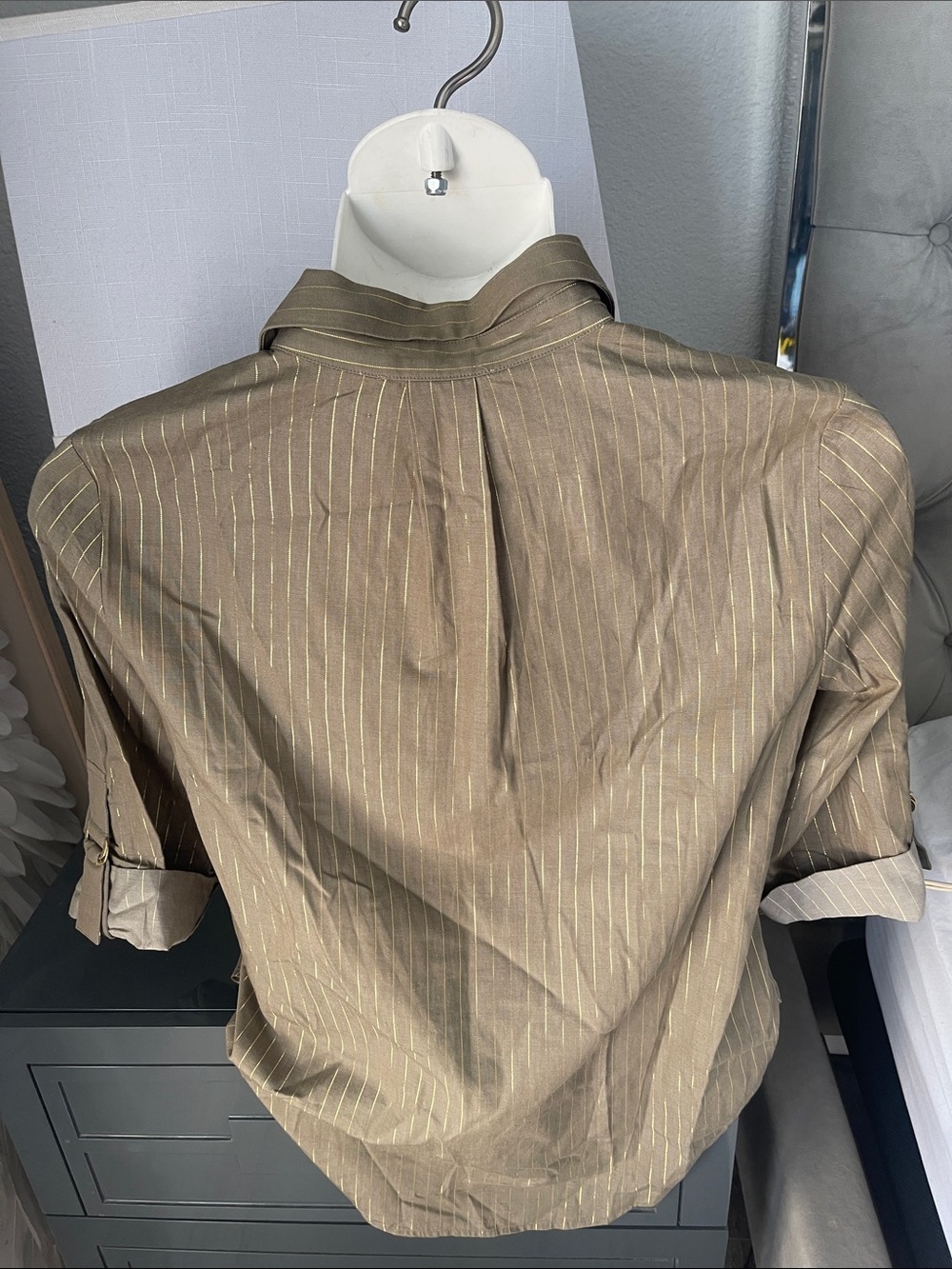 Michael Kors Safari green Top with Gold Pinstripes - Picture 3 of 14
